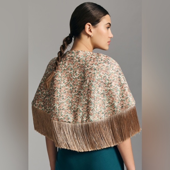 ✨ Anthropologie Metallic Fringe Cape - Picture 3 of 5